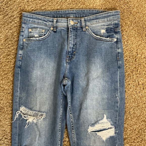 Cheap Monday Blue Distressed Straight Leg Jeans 28 Over My Dead Body Y2K Boho - Picture 4 of 6